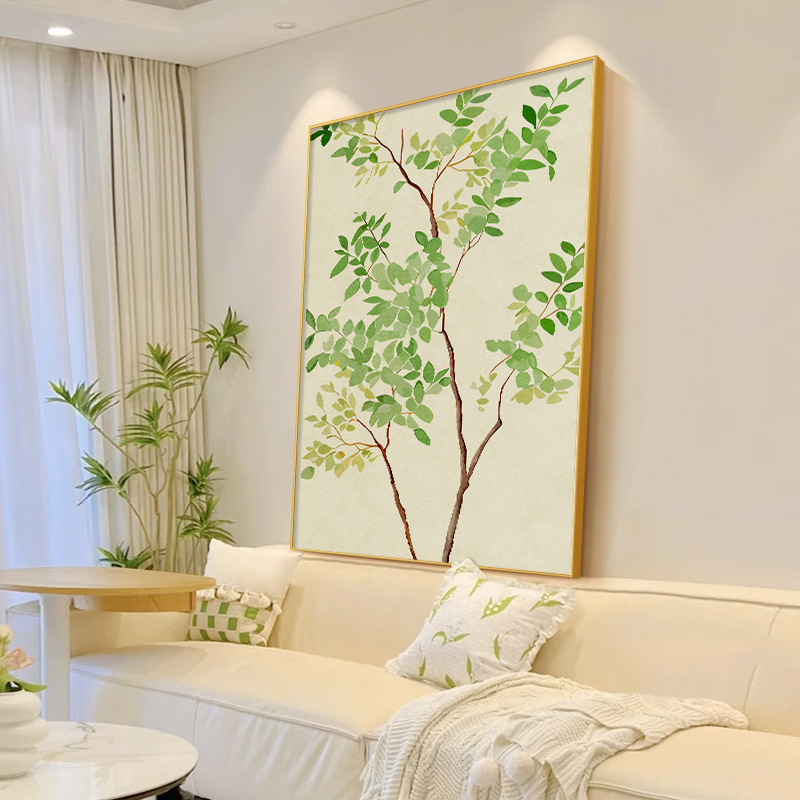 原木风客厅装饰画小清新绿植沙发背景墙挂画2025新款玄关落地画