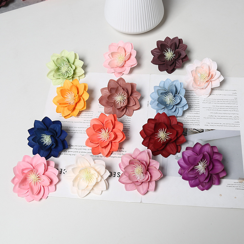 仿真花荷花头 新款diy材料包头饰簪花配件花朵婚礼堂花墙胸花摄影产品图