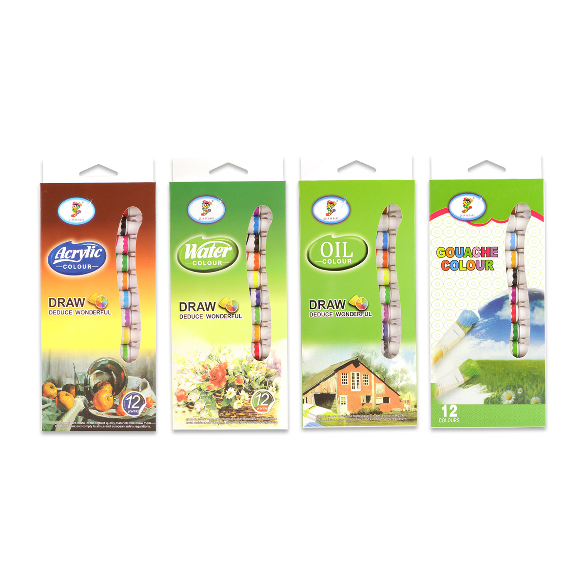 Cross-border 12-color Acrylic paint 12ml Watercolor Acrylic oil paint, Art Special painting and wall painting paint set Item Picture