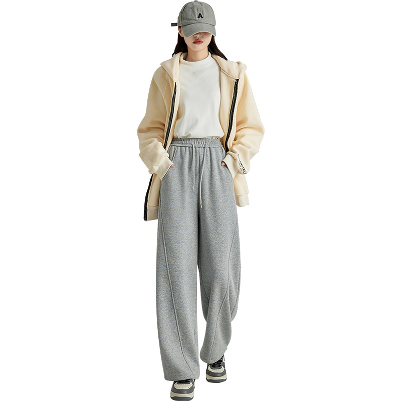 加绒休闲裤/阔腿裤/加绒裤女直筒百搭/加绒裤子女/中老年装女春秋休闲白底实物图