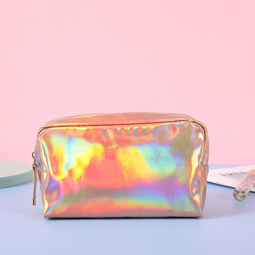 In-stock fashionable iridesy laser PU makeup bag, portable waterproof leather travel makeup storage toiletry bag Specification image