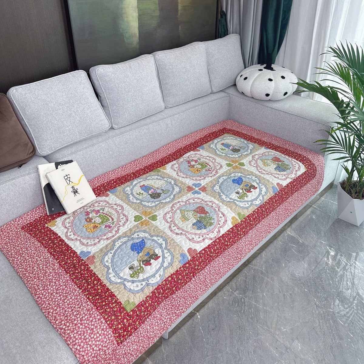 Cross-border pure cotton sofa MATS, kitchen MATS, living room crawling floor MATS, water-absorbing machine washable quilted anti-slip MATS, tatami manufacturers Specification image