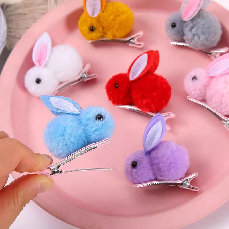 Children's hair clips, girls' cute and super adorable 3D rabbit plush hair clips, girls' autumn and winter bangs hair accessories, small gifts details Picture