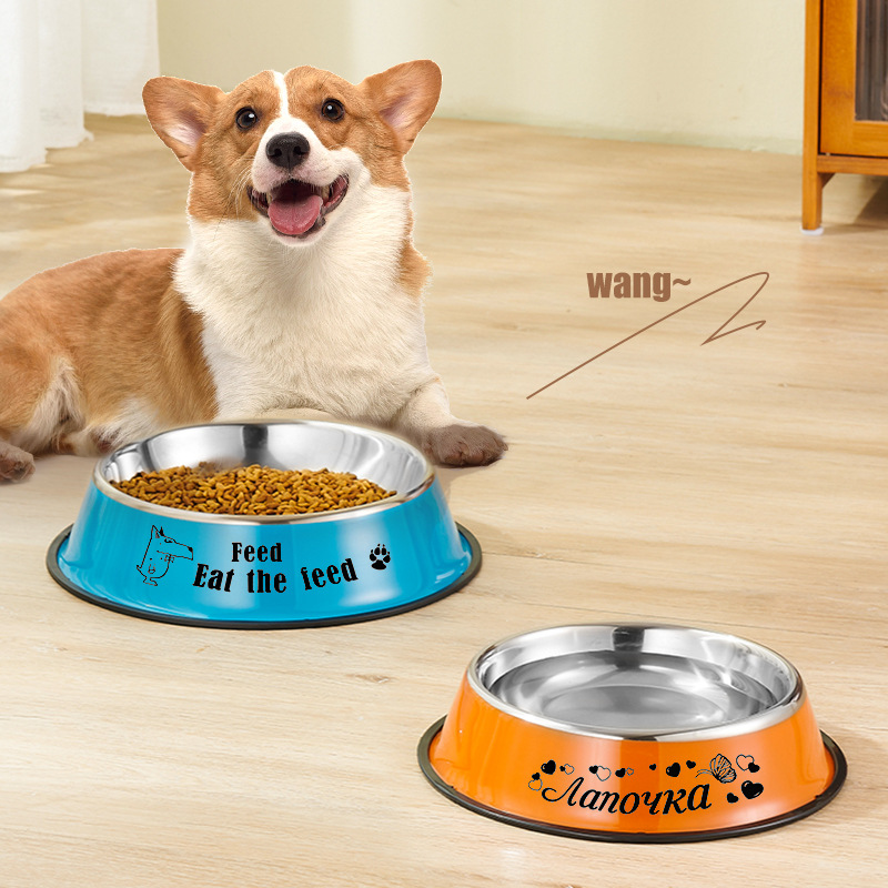 Pet supplies: Colored bowls, decals, stainless steel dog bowls, dog bowls, cat bowls, colored feeding bowls, pet bowls Item Picture