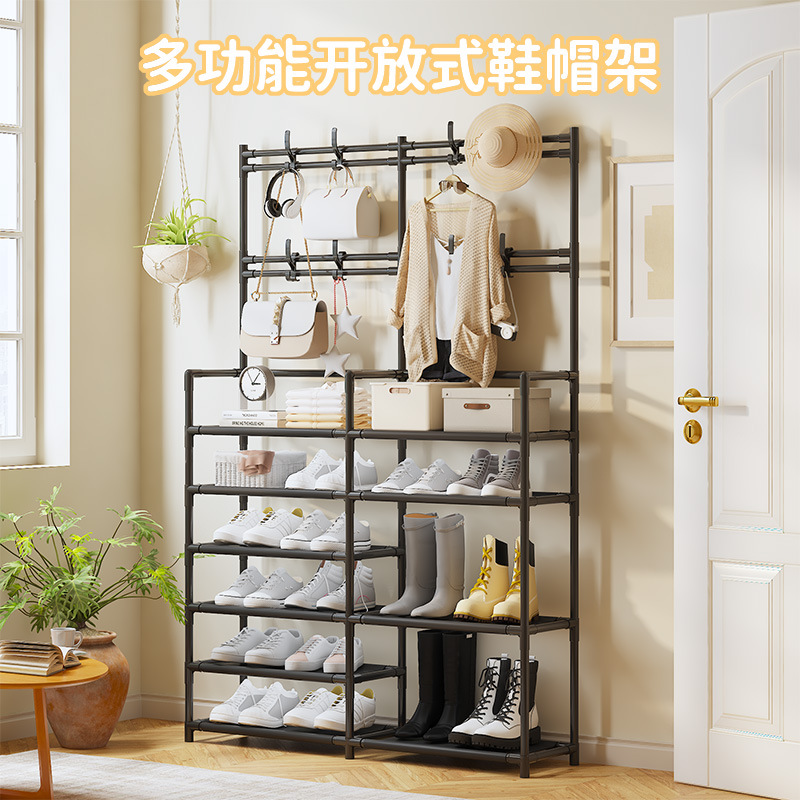 家用多功能双排鞋帽架组装鞋架鞋柜防尘鞋架门口多用置物架鞋架