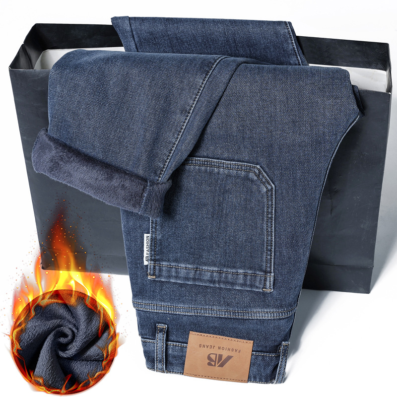 Men's fleece jeans, work jeans, men's lace-up casual pants, small items for street vending, durable and warm Specification image