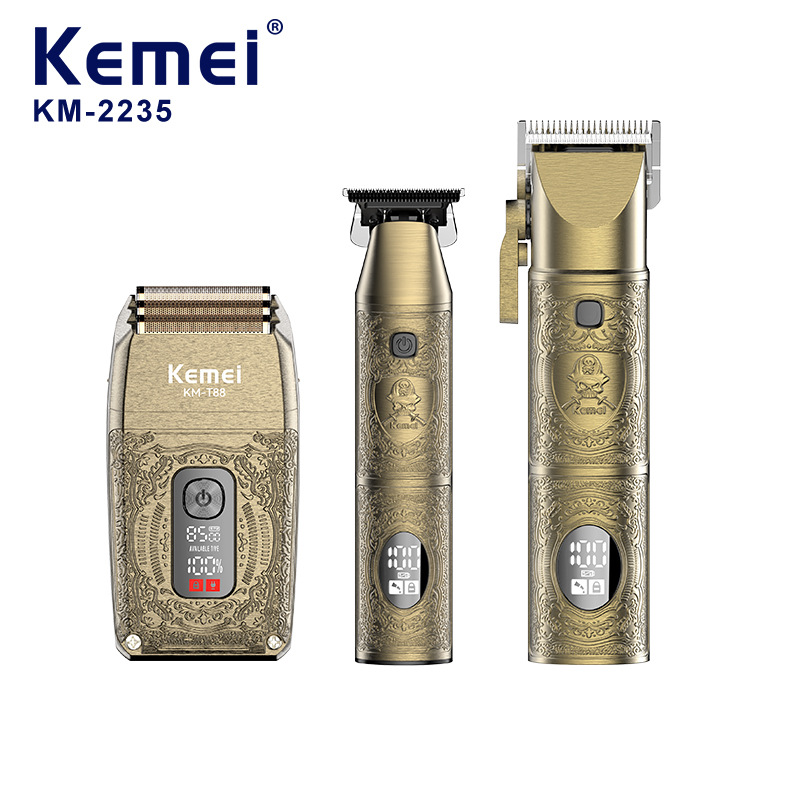Fábrica personalizada kemy cortador de pelo eléctrico KM-2235 peluquería pantalla digital corte eléctrico corte de pelo de metal kit de afeitado