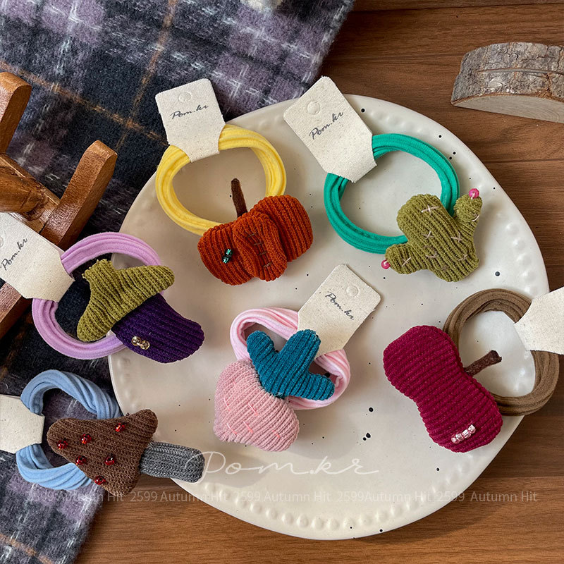 Nuevo estilo coreano paño niños verduras atado atado atado atado atado a la mano alta estiramiento cola de caballo cuerda dulce otoño anillo de pelo accesorios de pelo punto moe estilo divertido anillo de pelo cactus manzana multiestilo chica otoño invierno cute tocados todos los días Application Scenario