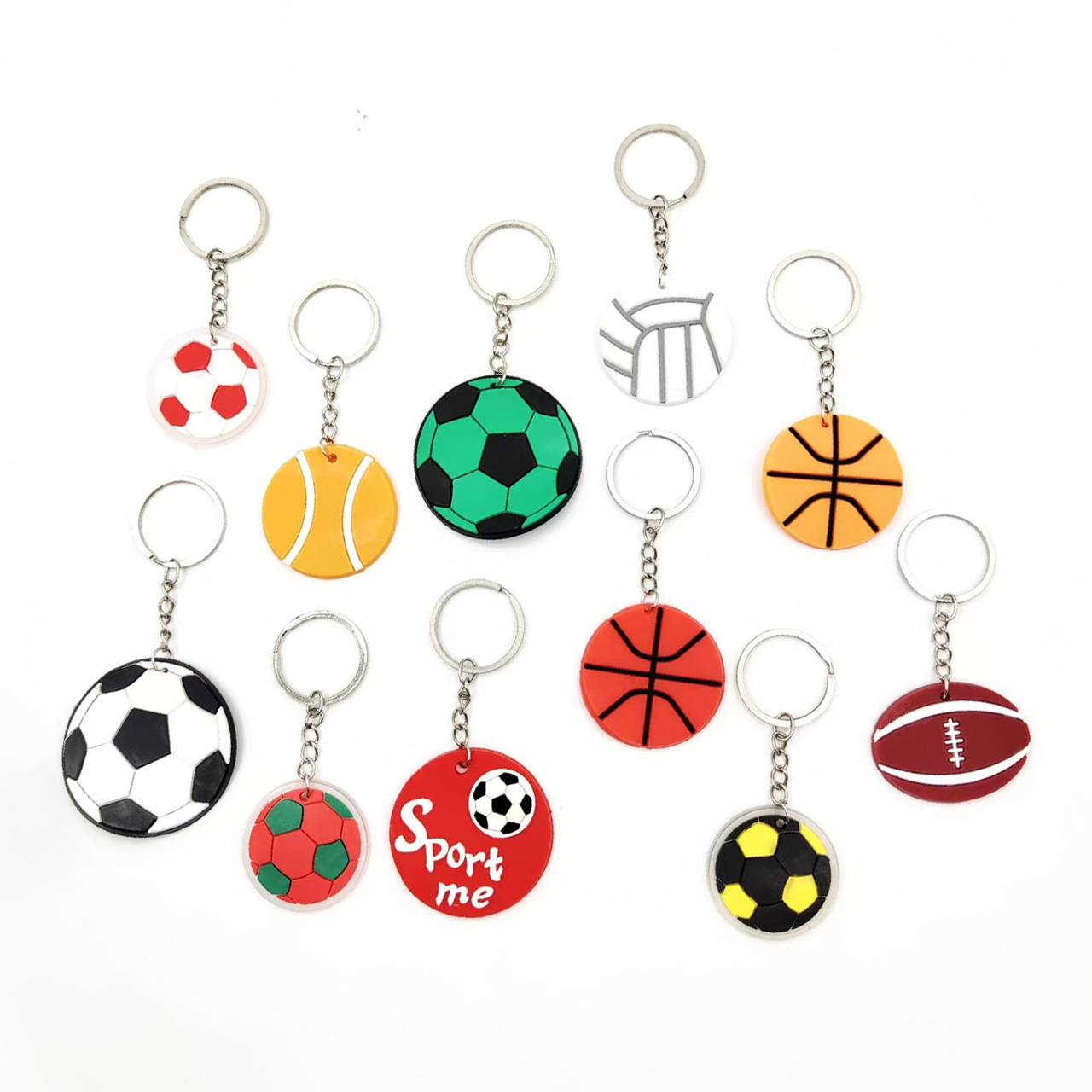 卡通PVC钥匙链橄榄球足球篮球排球棒球沙滩球钥匙扣批发潮流萌趣