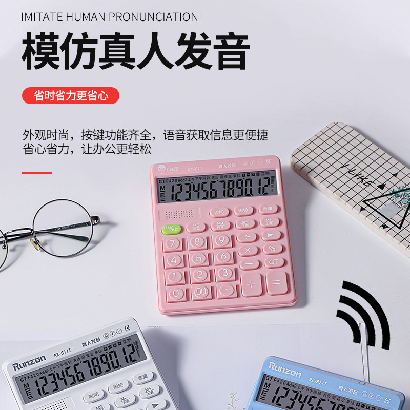 RZ-811T voice calculator with real-person pronunciation, medium-sized macaron color, 12-digit large display screen Application Scenario