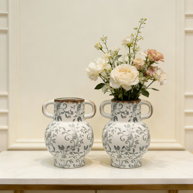 Estilo chino clásico jarrón de cerámica arreglo floral contenedor estudio salón de té decoración artesanía mesa florista jarrón details Picture