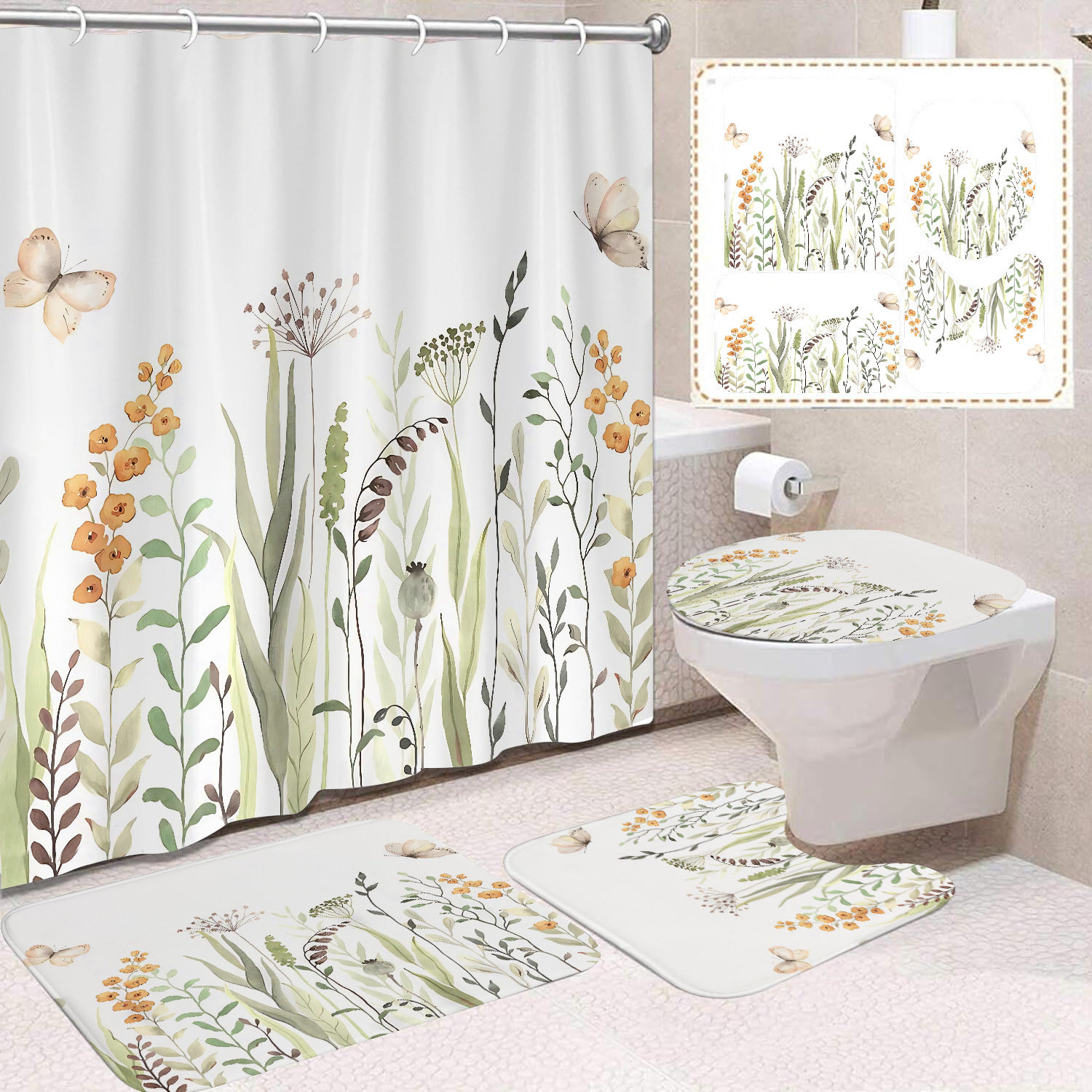 厂家直销免打孔窗帘防水防走光洗手间遮挡帘春季花卉印花防水浴帘