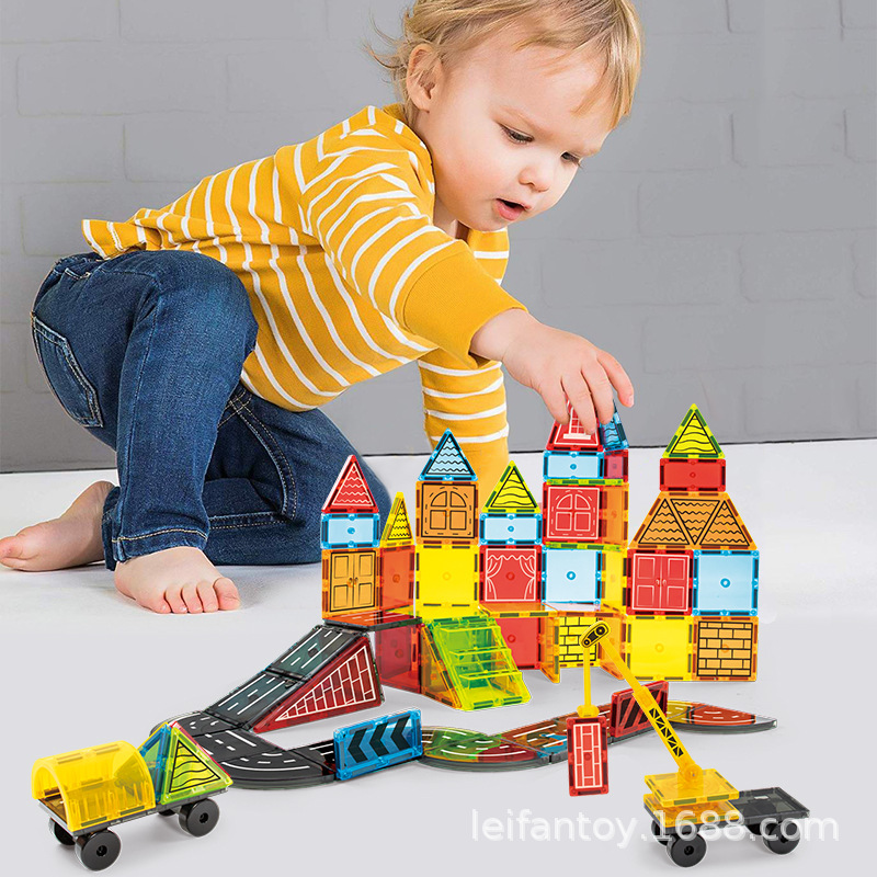 Cross-border export of large magnetic sheet engineering vehicles, magnetic assembly toys, children's intelligence and early education magnetic building block sets details Picture