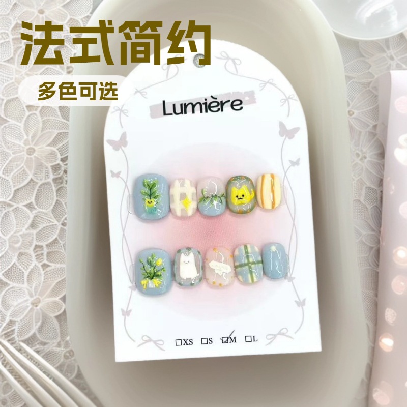 跨境穿戴甲法式白边简约风指甲贴穿戴式假指甲成品穿戴美甲片批发