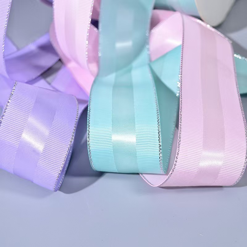 中缎螺纹银边丝带服装玩具辅料头饰发带礼品盒包装厂家直销100码