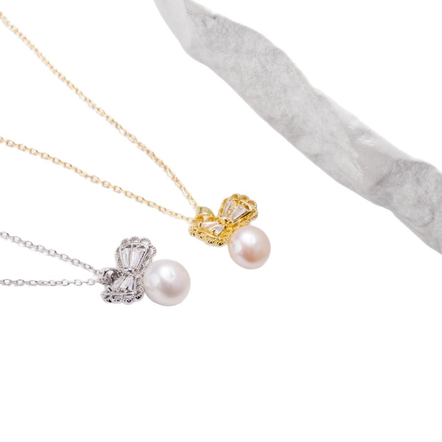 New freshwater pearl copper inlaid zircon necklace collarbone chain, fresh and sweet style, versatile Item Picture