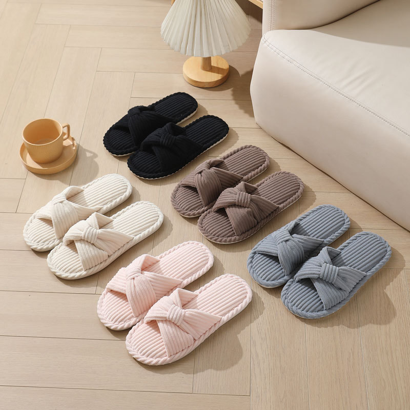 Cross-border new corduroy cross cotton slippers for autumn and winter household wholesale, indoor home warm slippers for women in winter Application Scenario