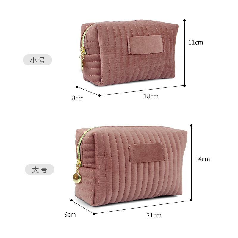 Cross-border bestseller plush makeup bag, high appearance level striped skin care and cosmetics storage bag Specification image