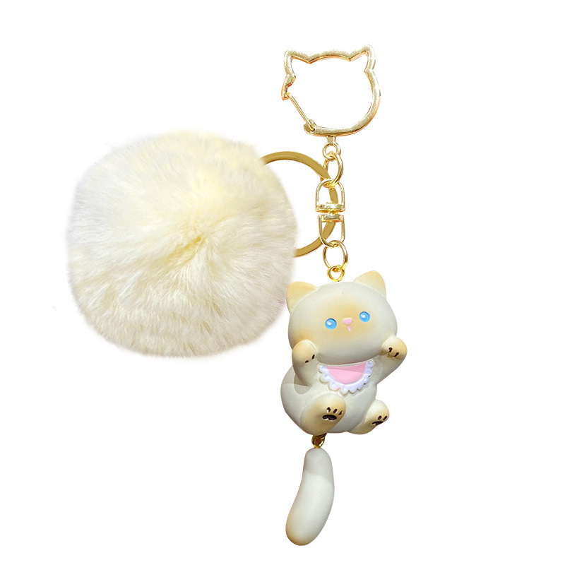 Baimao Original Sticky and Energetic Cat plush keychain, Cute and fluffy Siamese Cat schoolbag pendant for girls Item Picture