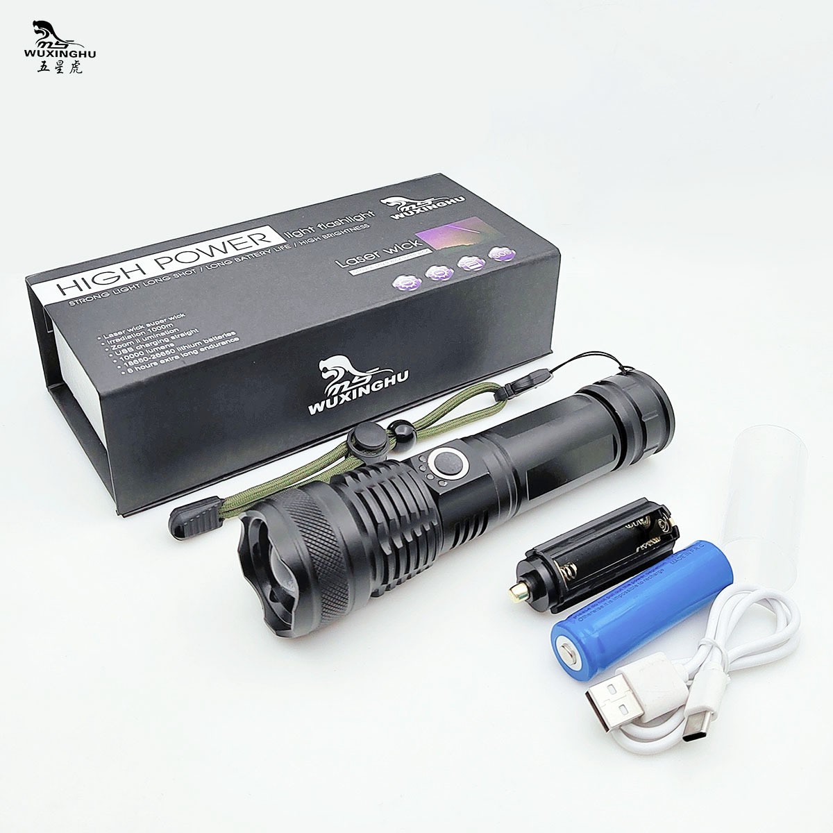 新款X71P50铝合金强光手电筒TYPE-C充电伸缩调焦电量显示手电筒