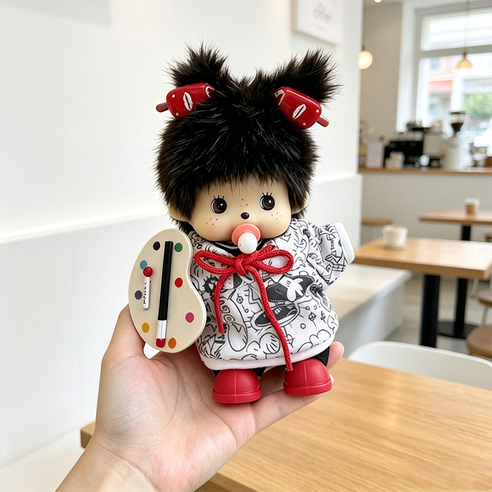 The 15cm doll coat fisherman hat comic set is suitable for the Monchiki doll hat printed sweatshirt details Picture