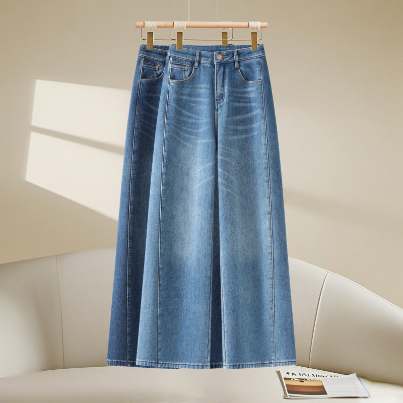 加绒加厚蓝色牛仔裤女冬季2025新款高腰显瘦直筒裤百搭窄版阔腿裤