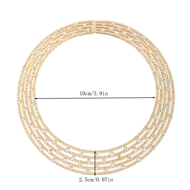 Cross-border supply of European and American 5-row steel wire elastic open necklaces, retro round choker，luxurious rhinestone, exaggerated individuality, trendy and luxurious full diamond necklaces Specification drawing