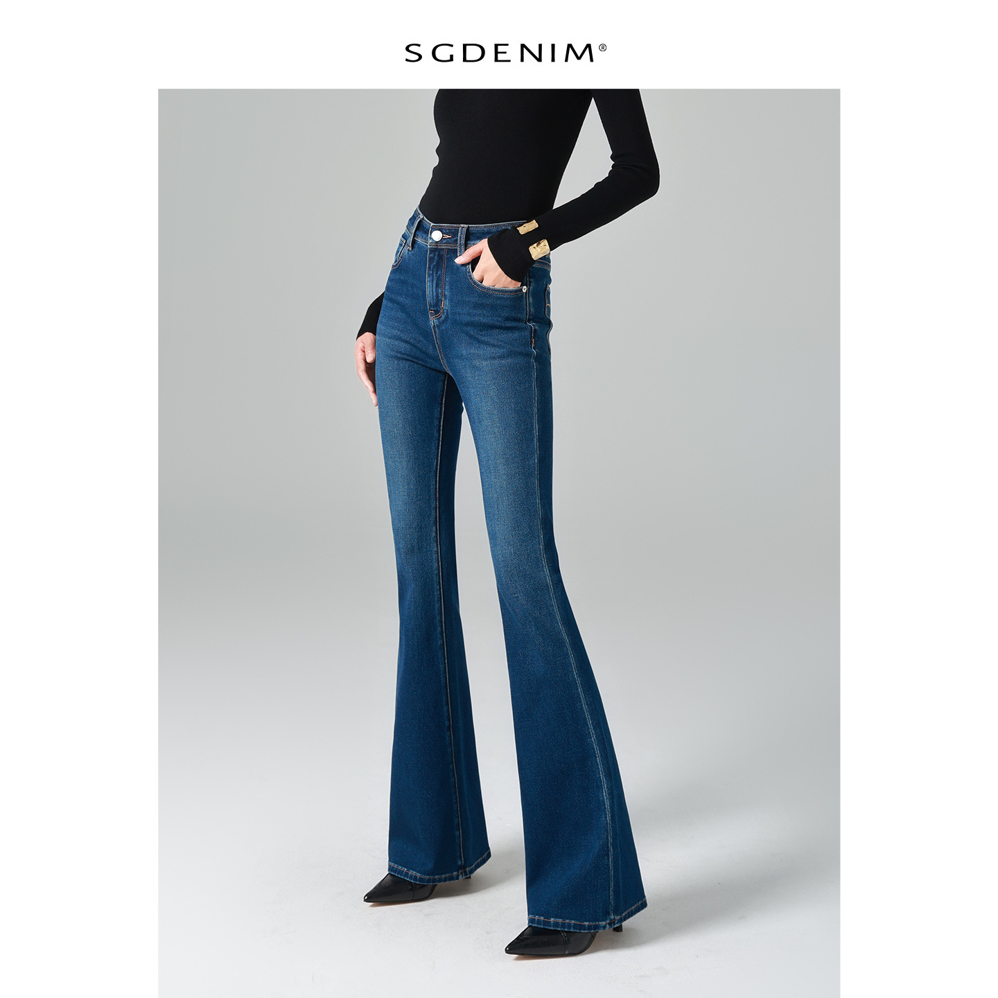 复古风潮/四面弹高腰微喇叭牛仔裤女紧身提臀显瘦2025秋新款