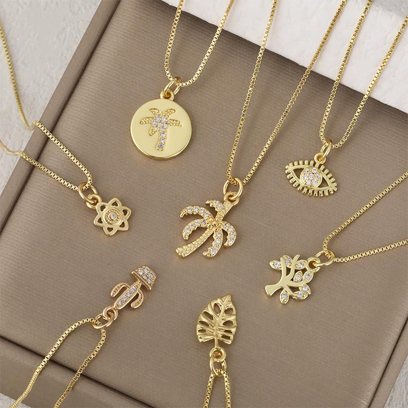 A simple and fashionable diamond-encrusted coconut tree pendant necklace, a new plant collarbone chain necklace, a cross-border best-selling accessory full figure