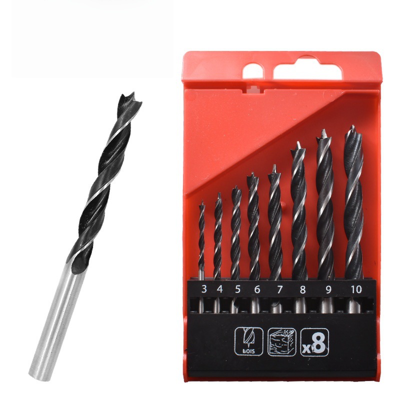 Three-pointed woodworking twist drill bit, 3-10mm, multi-specification round handle wood and plastic positioning drilling and opening woodworking drill bit details Picture