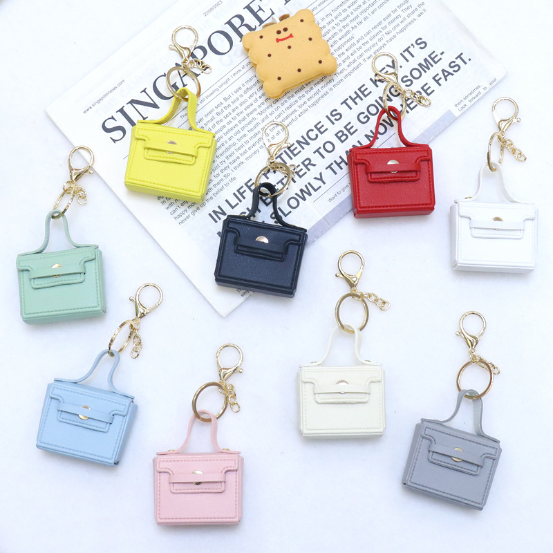 华阳新款多功能小方包包创意口红包钥匙扣耳机包车载pu钥匙链挂件