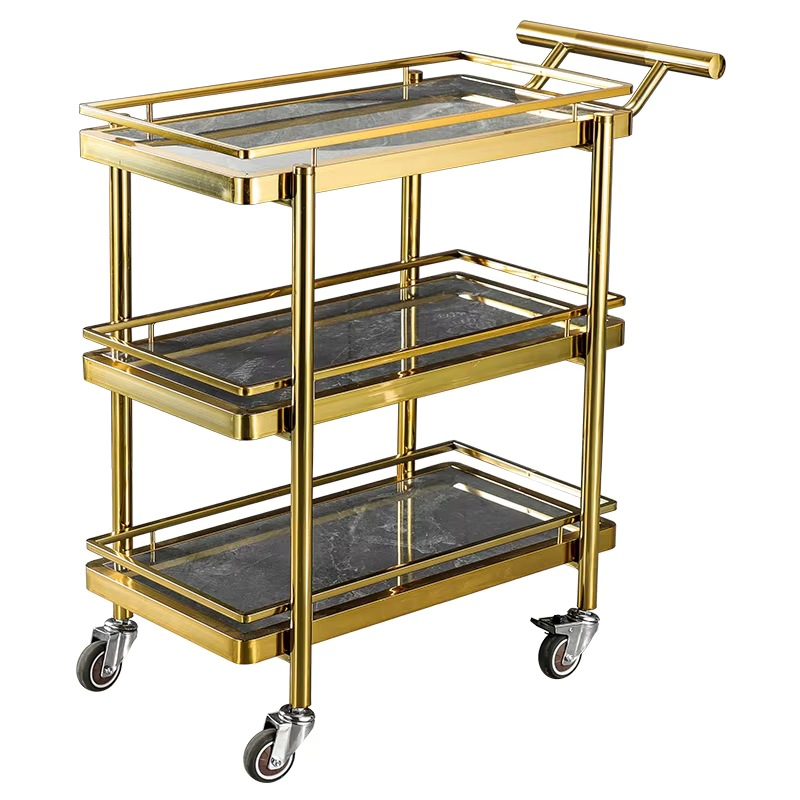 Thickened square tube stainless steel food cart, hotel restaurant food delivery cart, three-layer commercial multi-functional trolley details Picture