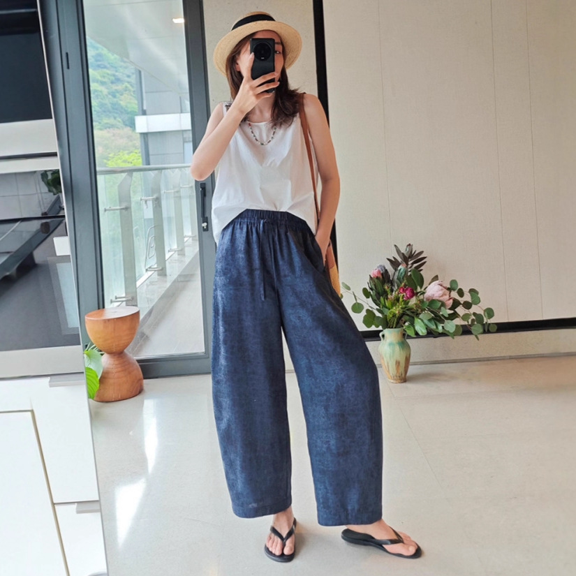 阔腿裤女2026新款慵懒风桑蚕丝提花休闲裤裤子