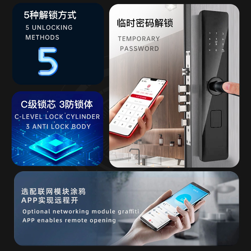 أقفل الأبواب الذكية السوداء، أقفل مفاتيح لوحة المفاتيح الرقمية details Picture