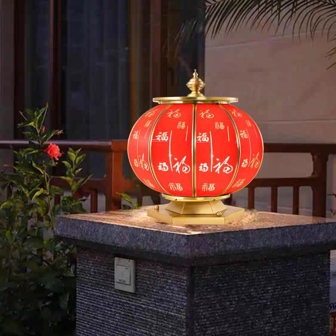 灯笼/植绒布龙凤灯笼/跨境八角笼/竹编灯笼/婚礼布置细节图