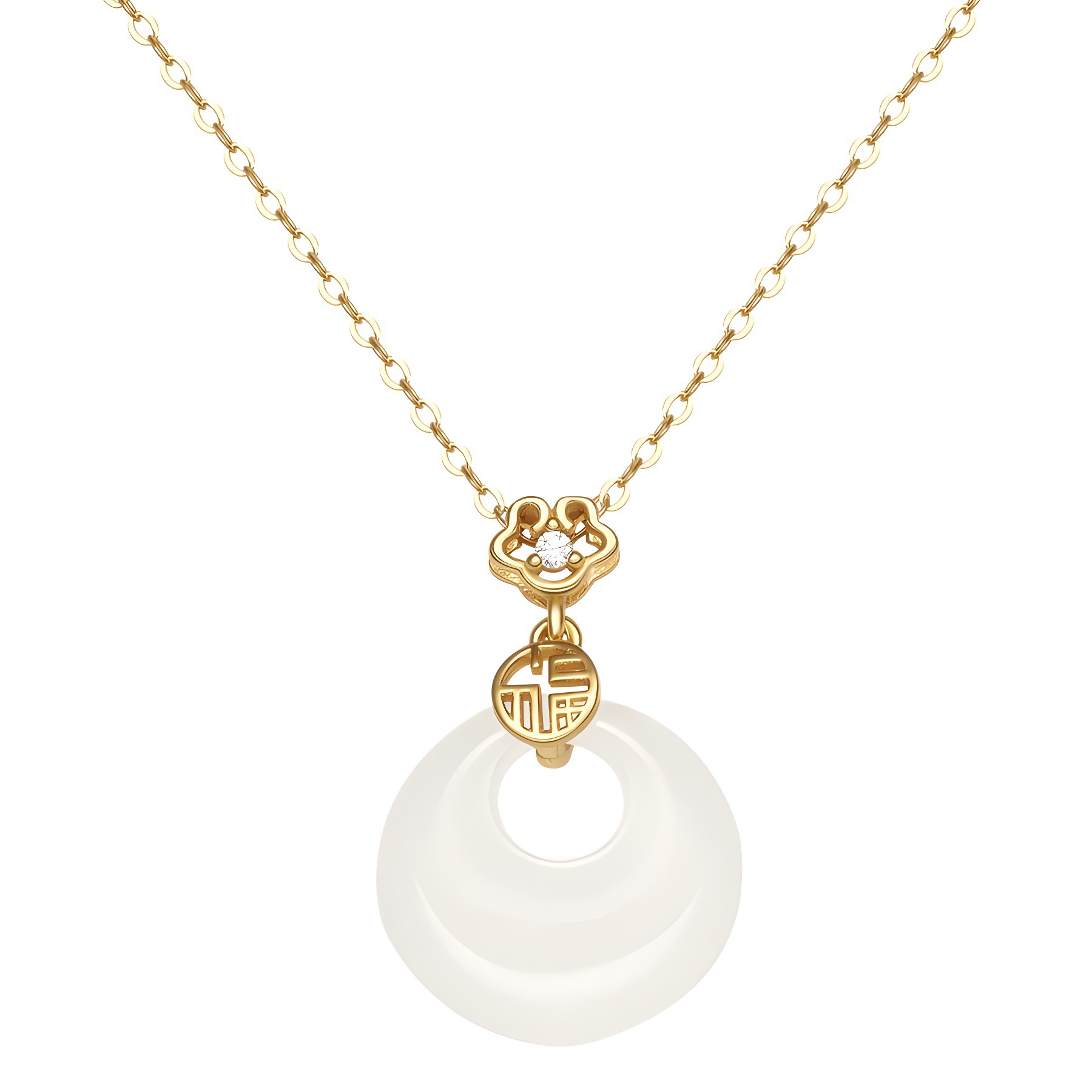 Chalcedony Blessing and peace Pendant necklace for women, new Chinese-style national trend Auspicious Cloud blessing brand white jade pendant Item Picture
