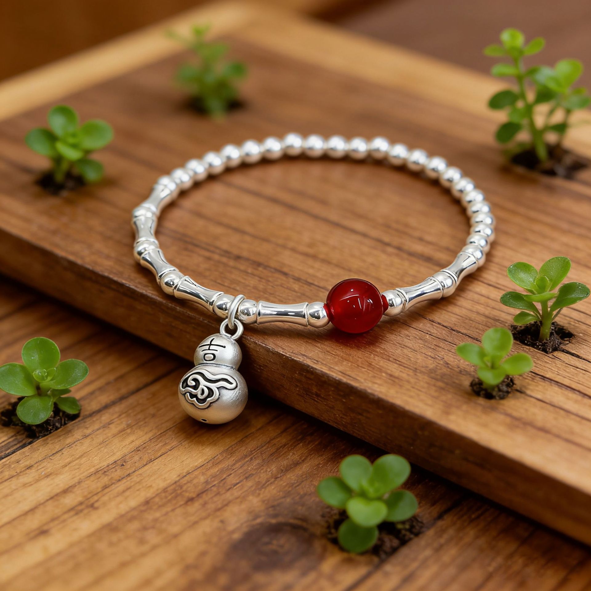 999 pure silver 12.19 red agate bamboo joint gourd bracelet, a niche design new Chinese-style traditional Chinese style bracelet for women, with a light luxury and high-end feel Specification image