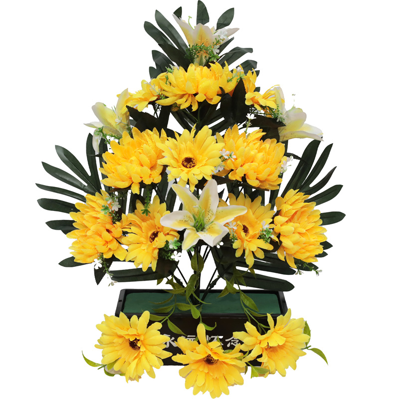 祭祀仿真花盆景清明花祭祀品假花仿真菊花狮子头非洲菊盆栽随葬白底实物图