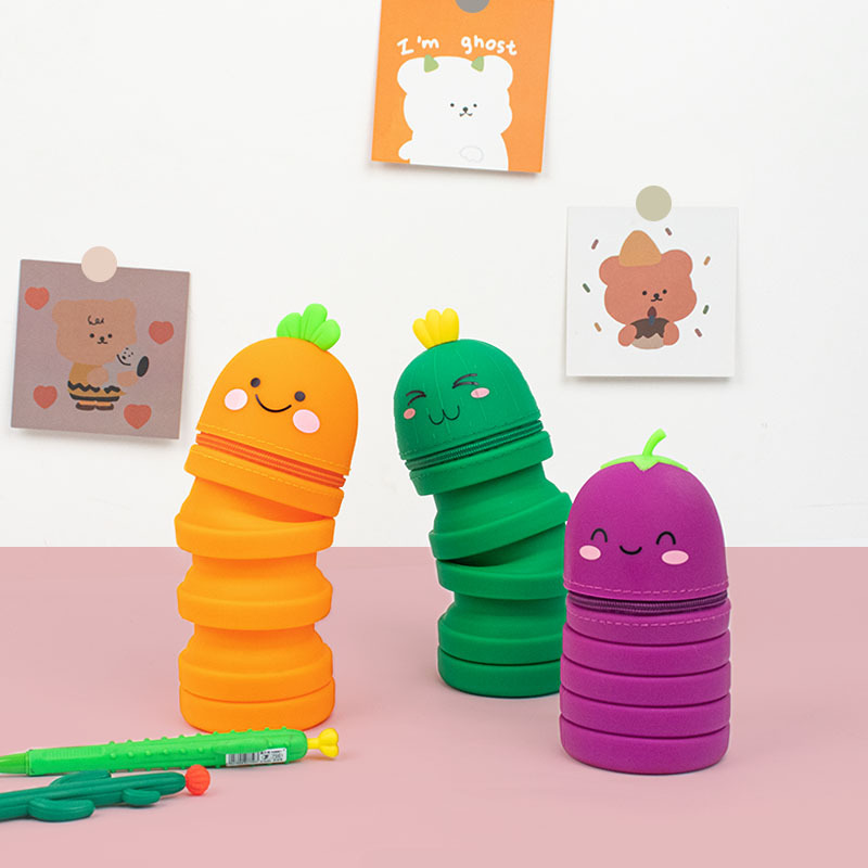 Creative silicone pen holders, retractable portable pen holders, cute pen holders, student stationery, large-capacity pen cases, wholesale and export details Picture