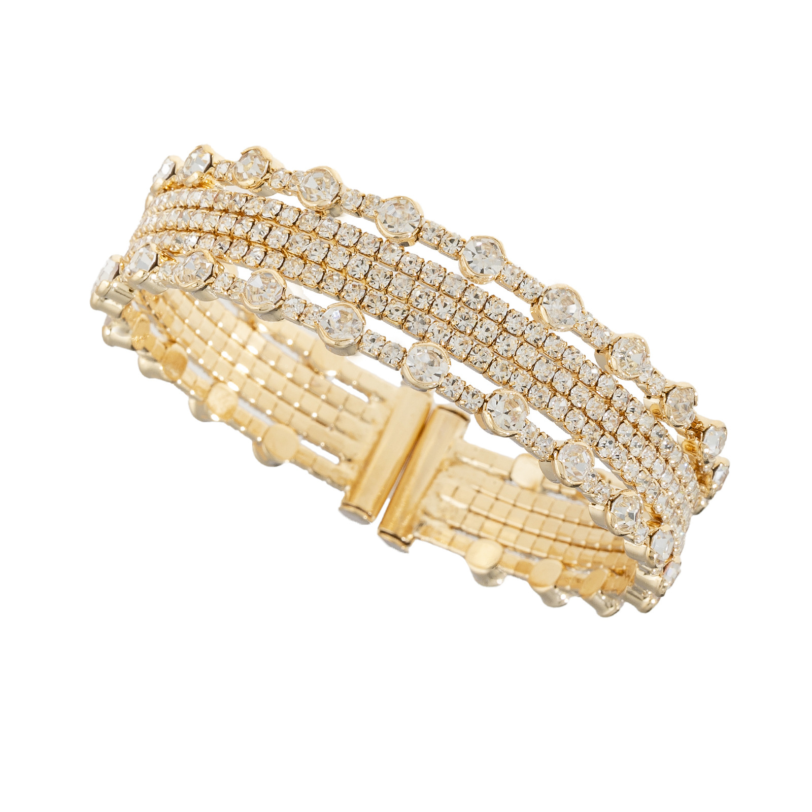 Factory supply, cross-border European and American high-end, 3-layer simple water diamond steel wire open bracelet, fashionable and versatile for women, wholesale of Japanese and Korean jewelry full figure