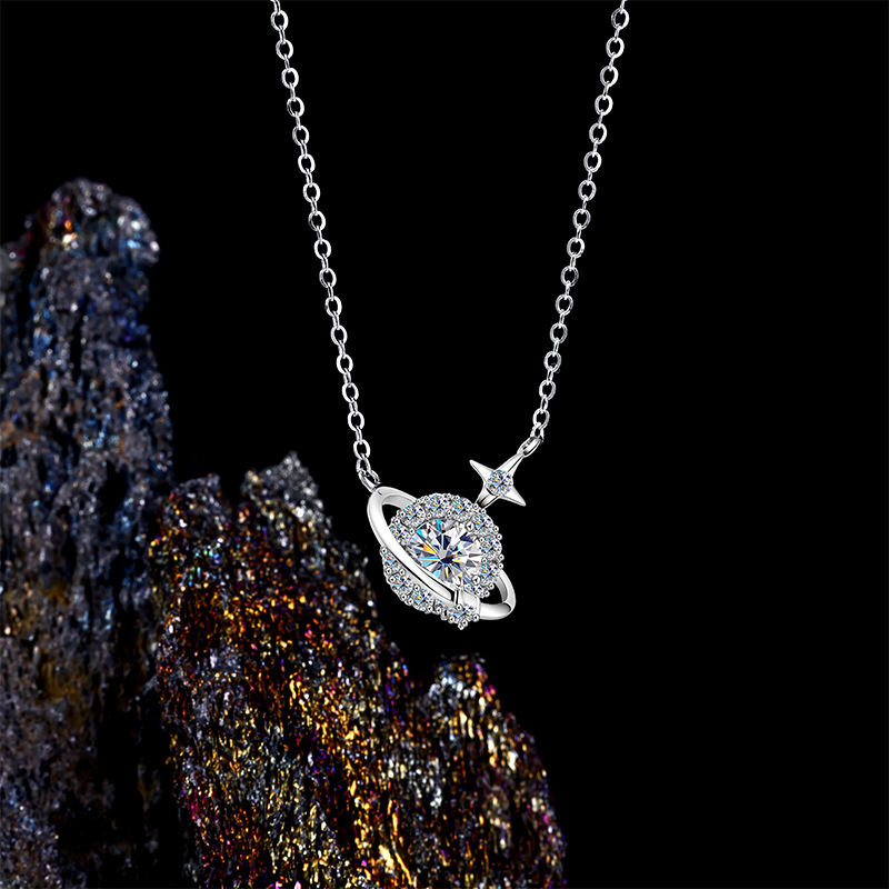 Zhuoheng Select S925 Silver Necklace, Dreamy And Elegant Moissanite Collarbone Chain, Fashionable Accessory, High-End Design Sense Pendant details Picture