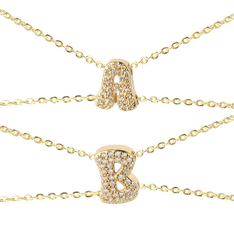 New best-selling cross-border copper-inlaid zirconium pendant with 26 English letters, DIY wholesale, factory direct sales Item Picture