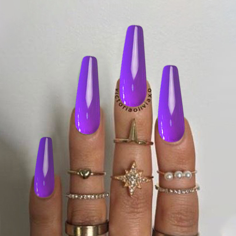 Cross-border exclusive long ballet false nails, glossy UV coating finished nail art, solid color long wearable nails wholesale details Picture