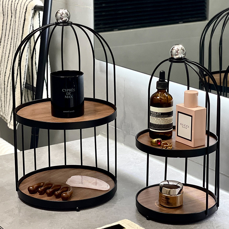 Light luxury Chinese-style dressing table, double-layer storage rack, desktop cosmetics, perfumes, aromatherapy, jewelry, birdcage storage rack details Picture
