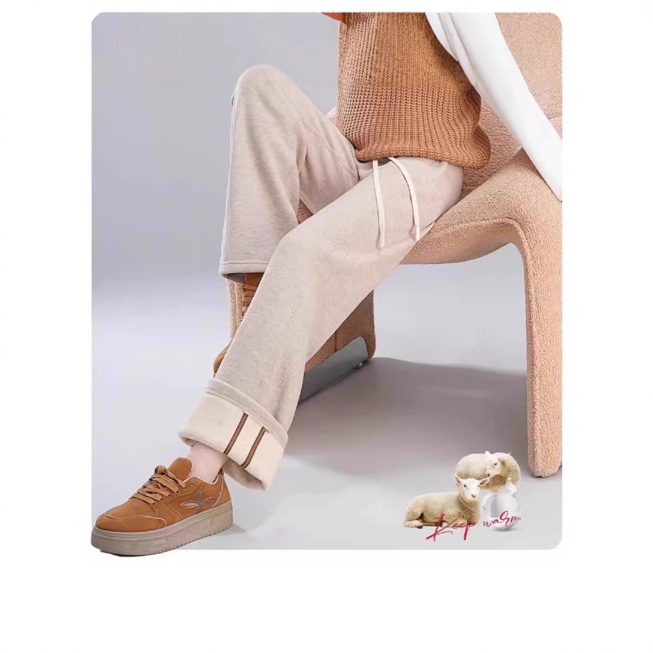 Five pairs of white goose straight-leg loose and casual wide-leg pants for women in 2025 new winter pants with added fleece and thickened drape Specification image