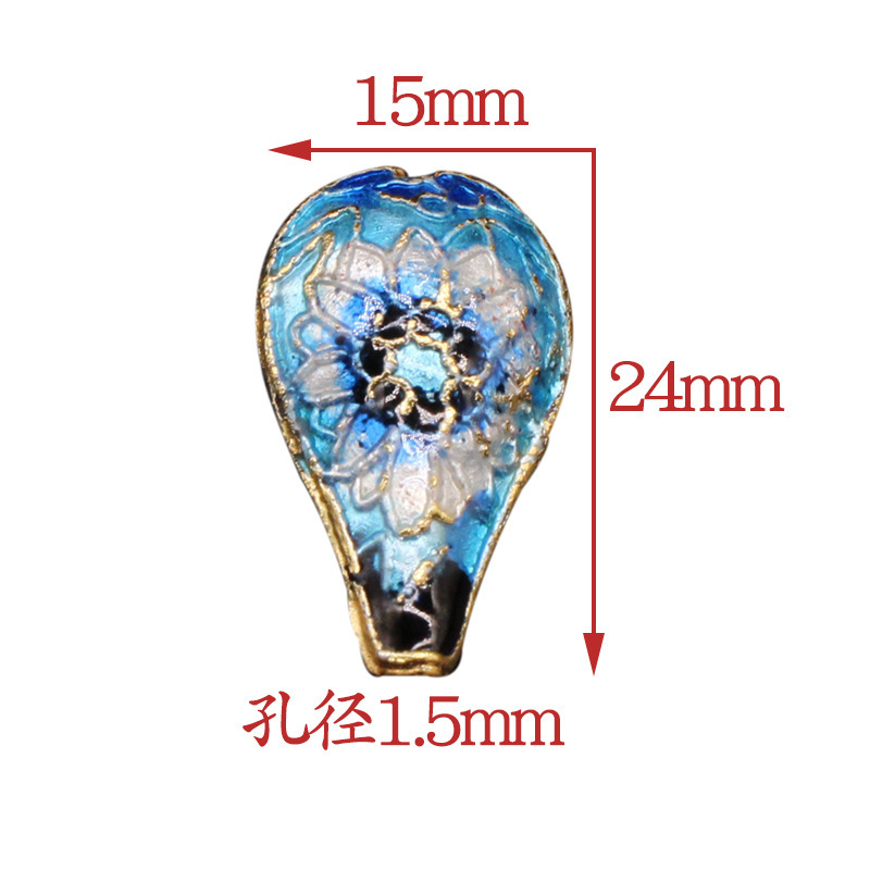 Traditional high-temperature enamel mechanism silver-blue ancient-style jewelry accessory, back cloud partition bead cloisonne 24*15 water drop Item Picture