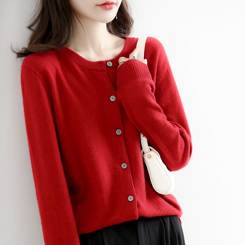 Women's spring and autumn round-neck knitted cardigan jacket, women's high-end cross-border cardigan knitted sweater for women