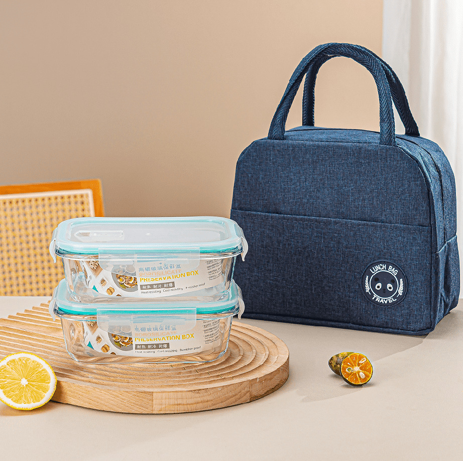 Two-piece set of simple and stylish glass food storage bowls, round covered food storage box set, event opening gift and casual gift details Picture