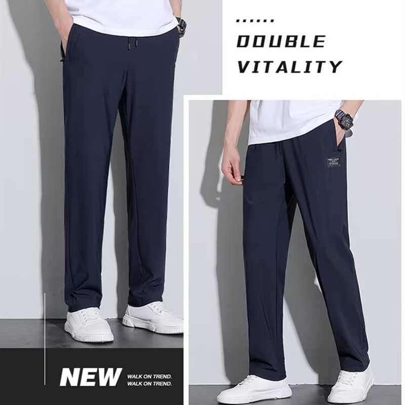 Ice silk pants, men's summer thin men's casual pants, stretch breathable straight-leg pants, long pants, running quick-drying sports pants details Picture