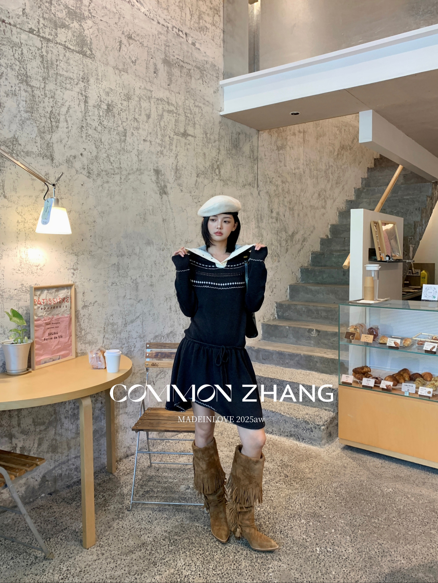 CZZHANG's two high-neck woolen knitted dresses for the autumn and winter vacation, a sweet and color-blocking short skirt B45282 Item Picture